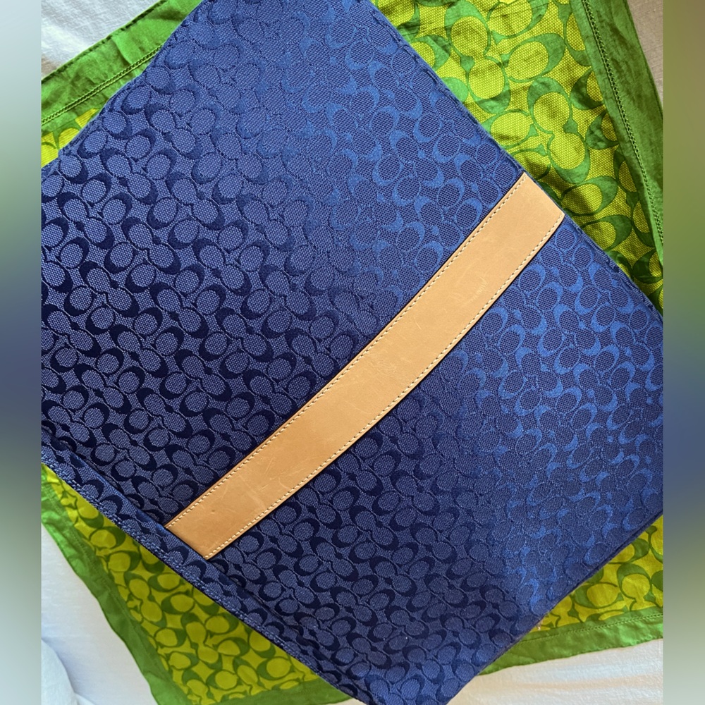 Coach Signature Blue Canvas and Tan Bag or Laptop Sleeve